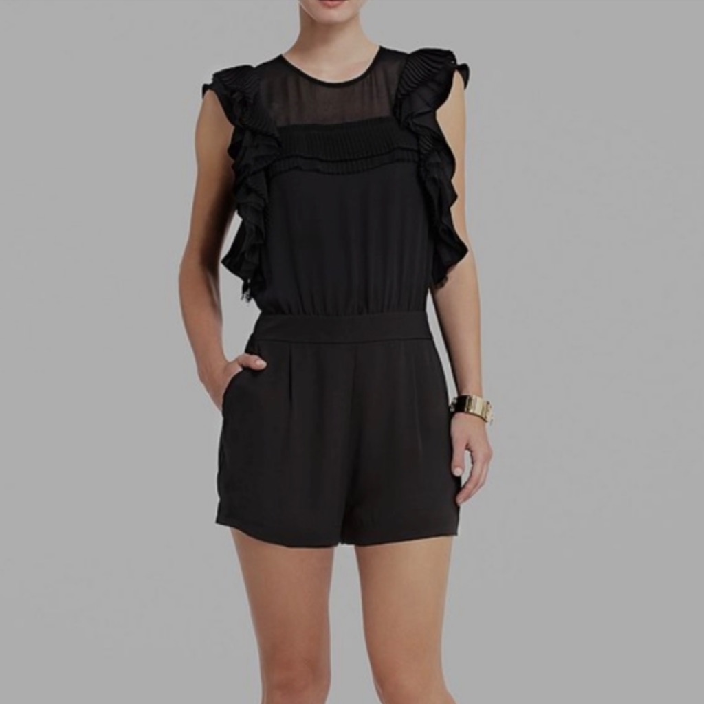 Bcbg Max Azria Black Ruffled Romper Lbd Look With Pockets!